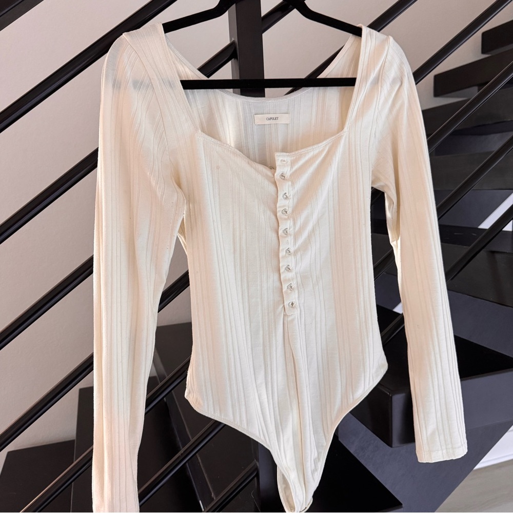 CAPULET Cream Clasp-Down Ribbed Bodysuit